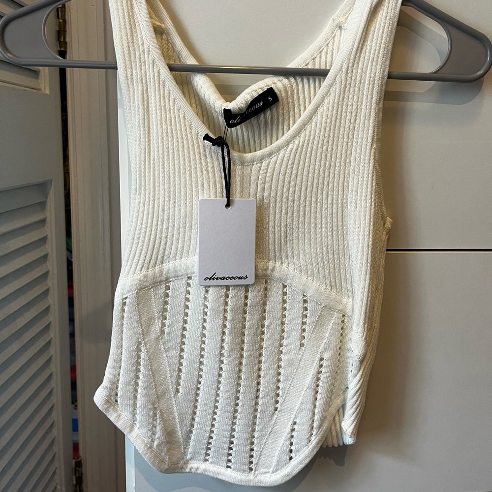 NWT White Crop Top V hemline with cutouts